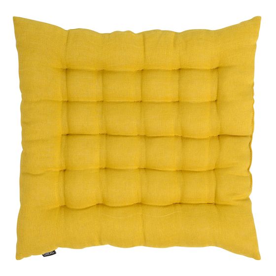 Подушка на стул из стираного льна горчичного цвета Essential, 40х40x4 см