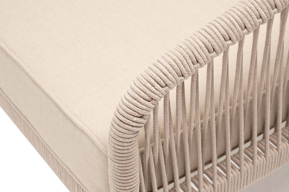 "Канны" диван модульный плетеный из роупа, каркас алюминий белый, роуп бежевый круглый, ткань бежевая 15052