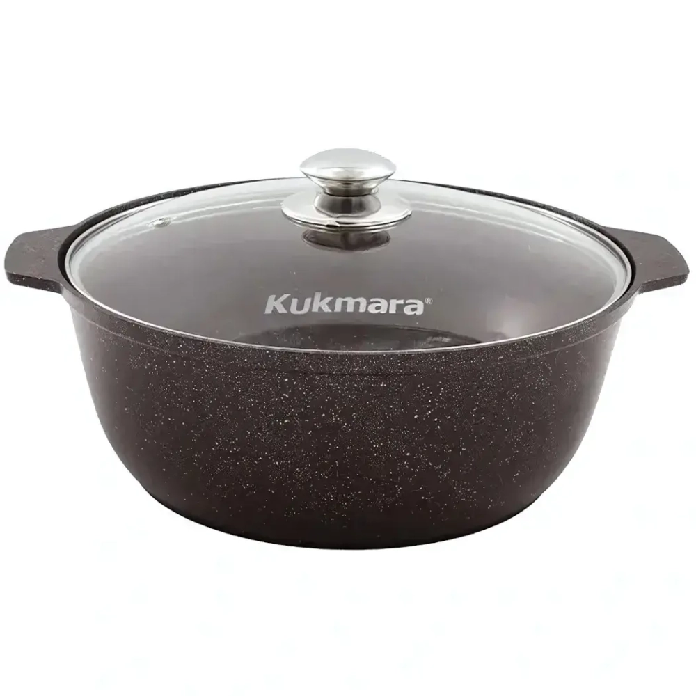Кастрюля-жаровня 5л диаметром 28см со стеклянной крышкой, АП (кофейный мрамор)