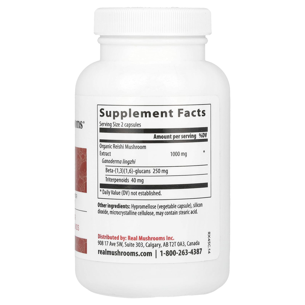 Real Mushrooms, рейши, экстракт грибов в порошке, 90 капсул