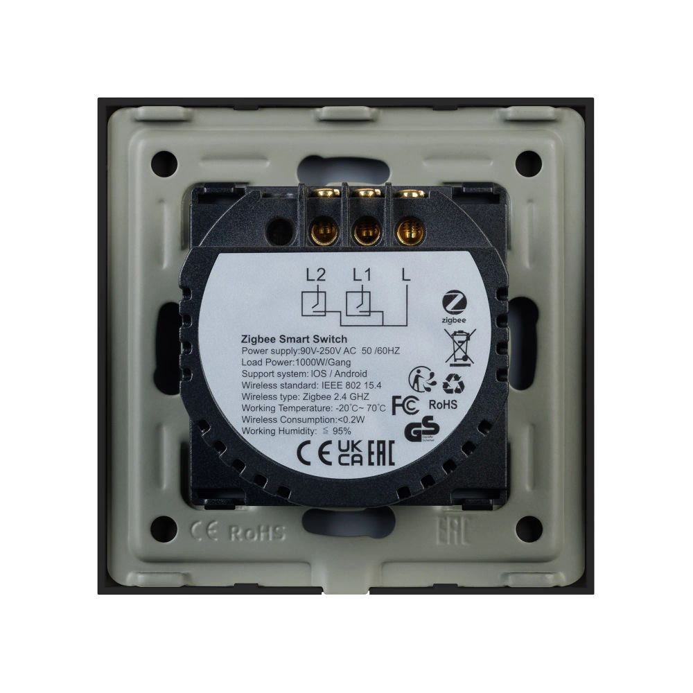Выключатель сенсорный SWT-OMALI-S02-ZB-BK (250V, 10A, Zigbee) (Arlight, Стекло) 050040