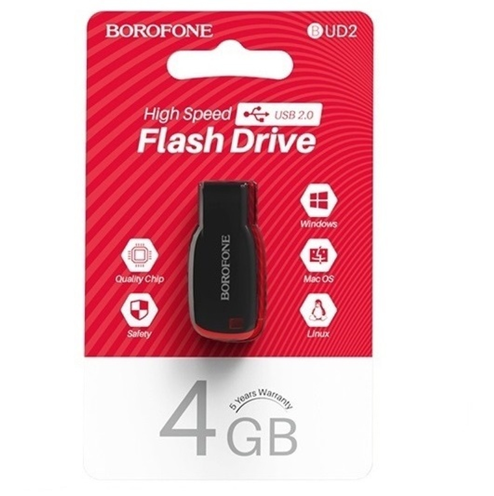 USB Флешка 4GB Borofone BUD2, USB 2.0, черная