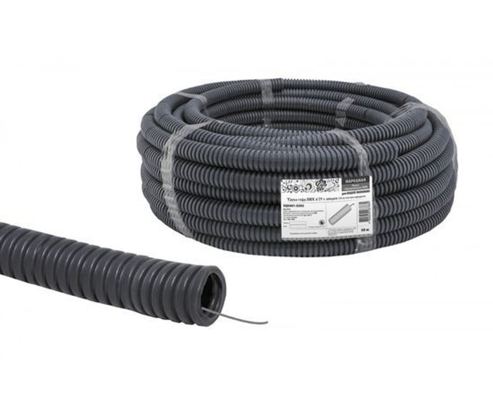 Труба гофрированная ПВХ d 25 с зондом (50 м) легкая народная, TDM SQ0401-0303 (50 м.)