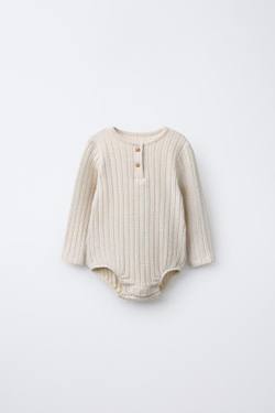 ZARA БОДИ В РУБЧИК ИЗ МЯГКОЙ ТКАНИ, БЕЖЕВЫЙ