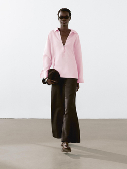 Massimo Dutti Брюки из смесового льна с эластичным поясом, шоколадный