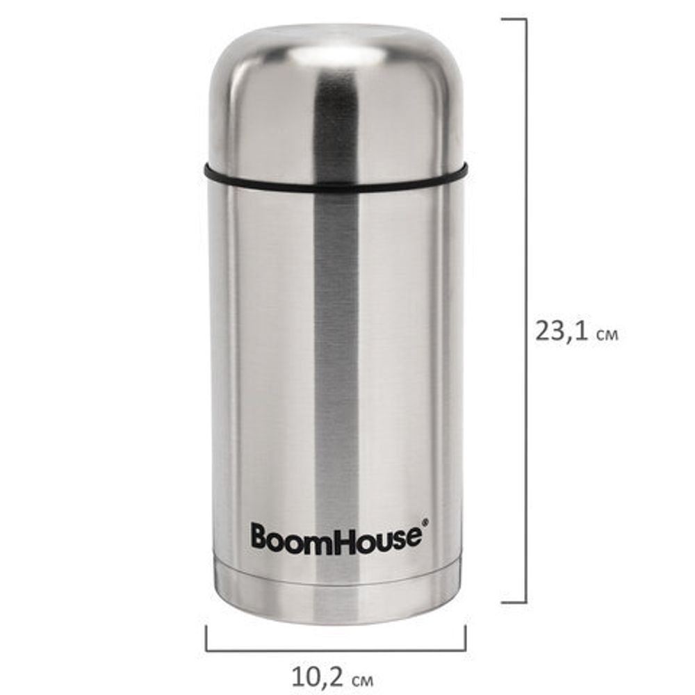 Термос 1 л для еды/напитков с широким горлом, BOOMHOUSE (БУМХАУС) WIDE, нержавеющая сталь SUS304, серебристый, 700320