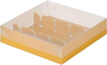 Коробка для кейк-попсов с пластиковой крышкой 200*200*50 мм (золотая матовая)
