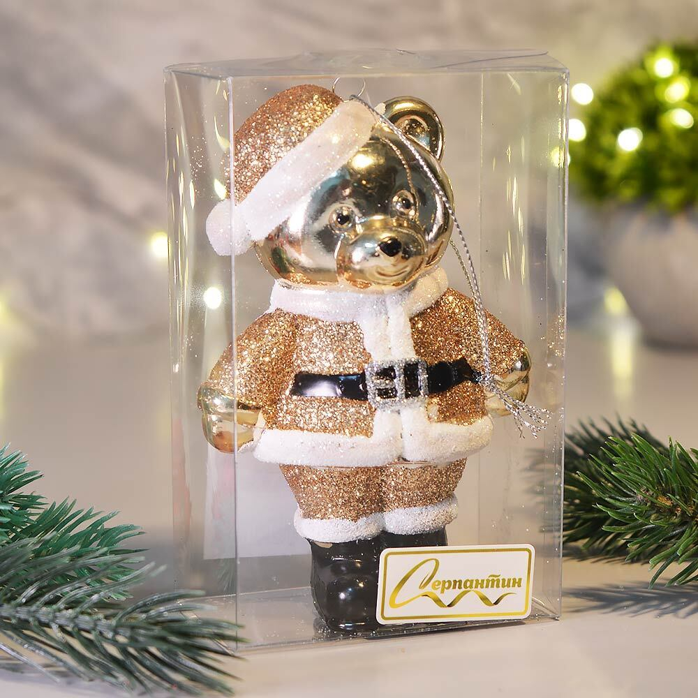 Елочная игрушка "Волшебный медвежонок 8*5*12см, шампань