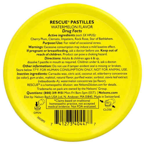 Bach, Rescue® Pastilles, для снятия стресса, арбуз, 35 пастилок, 50 г (1,7 унции)