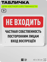 Табличка для частной территории "Не входить, частная собственность", на дом, для участка, организаций, предупреждающая, 40х30 см, Silver Plane x Айдентика Технолоджи