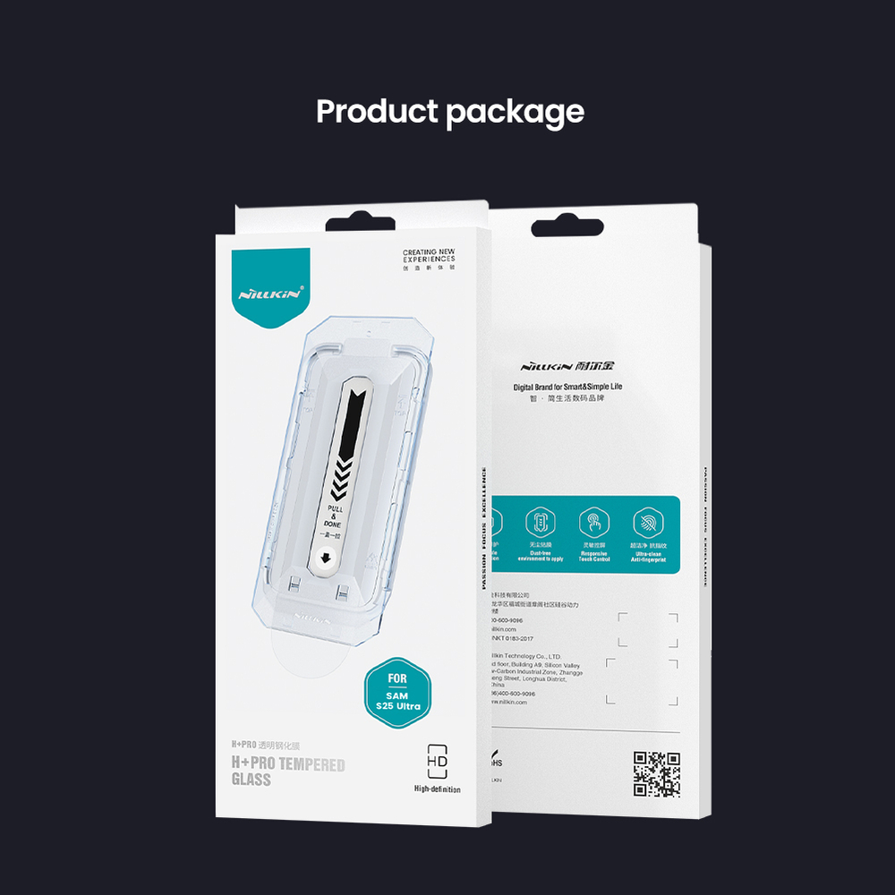 Стекло с прозрачными рамками от Nillkin для Samsung Galaxy S25 Ultra, серия H+Pro Anti-Explosion Glass Screen Protector (в комплекте ванночка для установки)