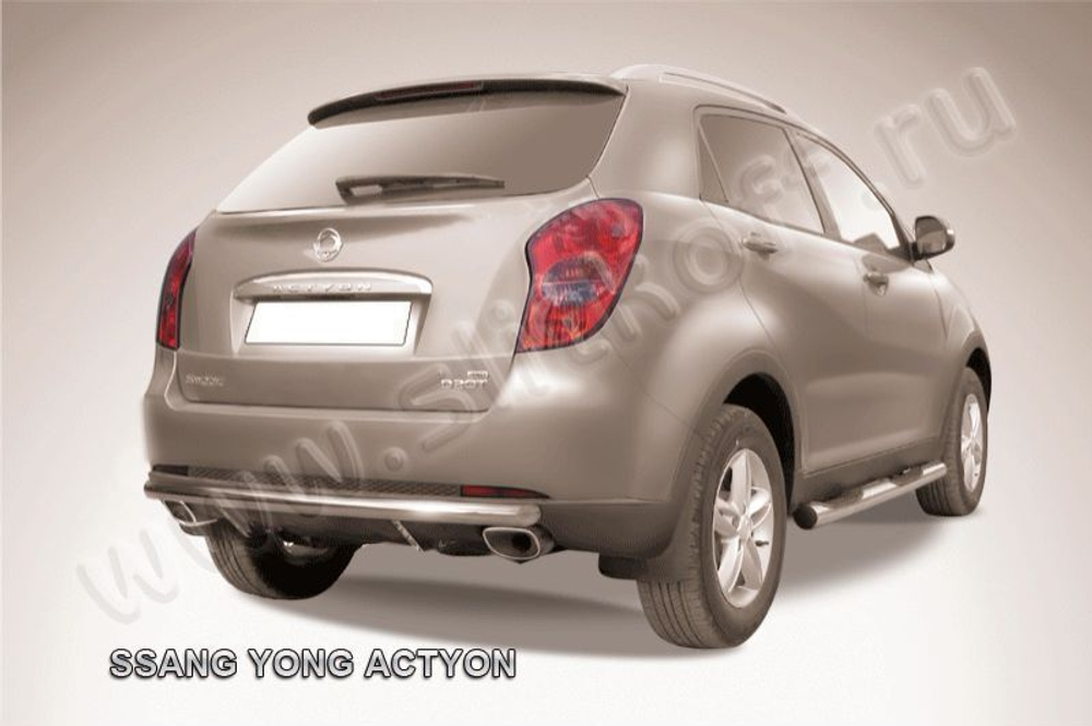 Защита заднего бампера (нержавейка) SsangYong Actyon (2010-2013) d57 длинная