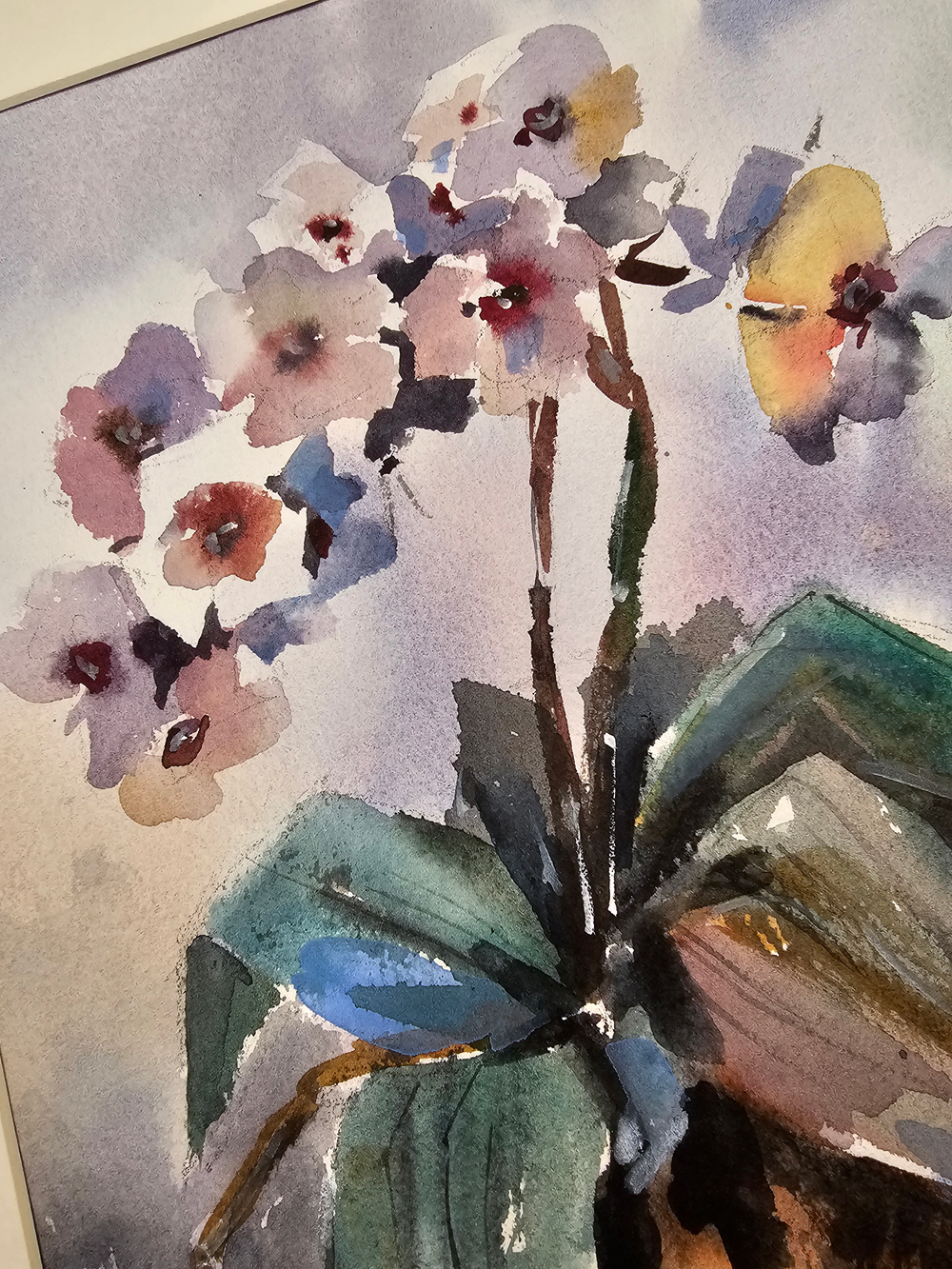 Картина авторская акварельная в паспарту 30х40 см на стену для интерьера "Орхидея"