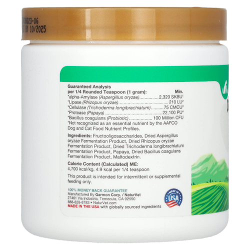 NaturVet, пищеварительные ферменты с пребиотиками и пробиотиками, для собак и кошек, 114 г (4 унции)