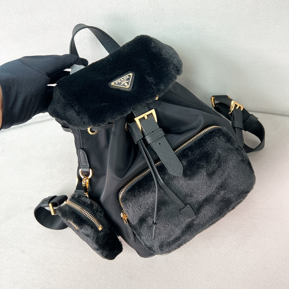 Prada Re-Nylon and Shearling Backpack 25 cm