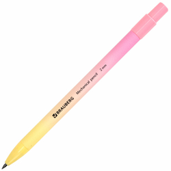 Карандаш механический цанговый 2 мм, BRAUBERG GRADE PASTEL, HB, встроенная точилка, корпус ассорти, 181961