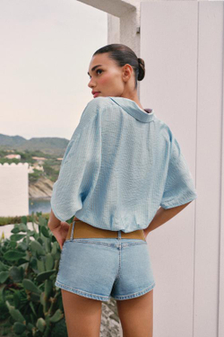 ZARA РУБАШКА В ПОЛОСКУ С УЗЛОМ, ГОЛУБОЙ