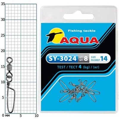 Карабин с вертлюгом для рыбалки AQUA SY-3024 №14 (упк. 8 шт.)