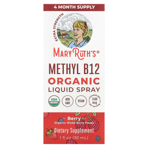 MaryRuth's, органический метил B12, жидкий спрей, ягодный вкус, 1500 мкг, 30 мл (1 жидк. унция)