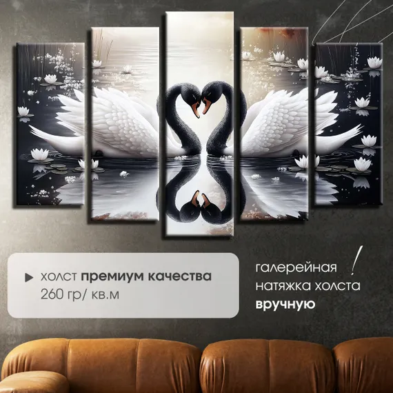 Модульная картина "Черно-белые лебеди"