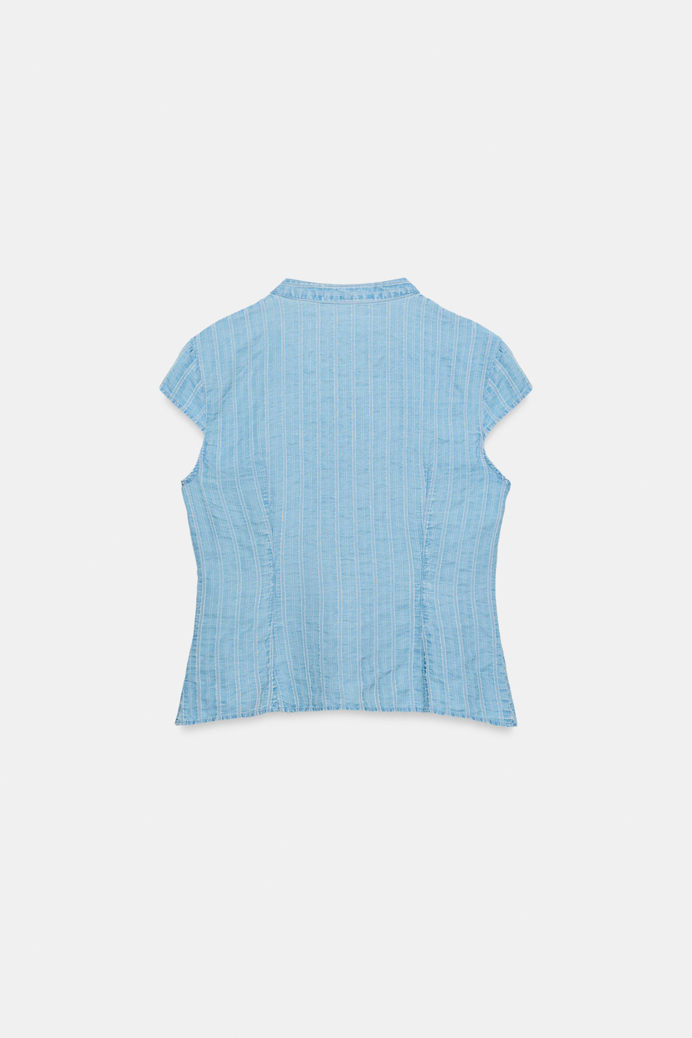 ZARA ТОП НА ЗАПÁХЕ В ПОЛОСКУ С ПУГОВИЦАМИ, ГОЛУБОЙ