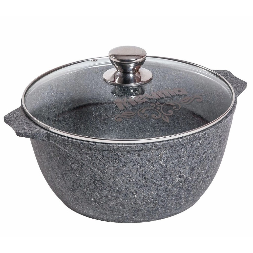 Кастрюля алюм, антиприг, 3 л, с крыш, крыш стекло, кругл, Мечта, Premium grey, 43901, сер
