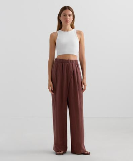 OYSHO Широкие прямые брюки из 100% льна с перекрестным кроем спереди, винный