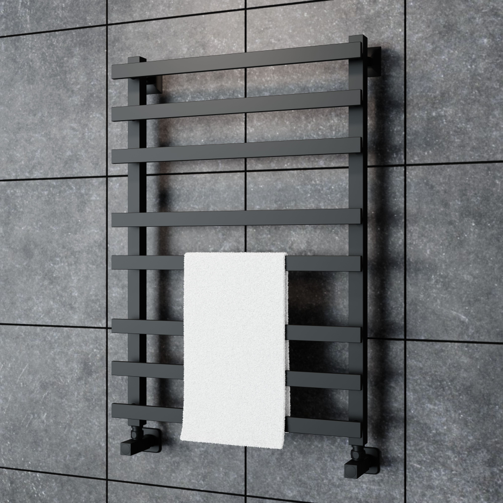 Полотенцесушитель водяной черный матовый Keerol LP1 800x500, вент. углов. 3/4"х1/2" г/ш (пара)