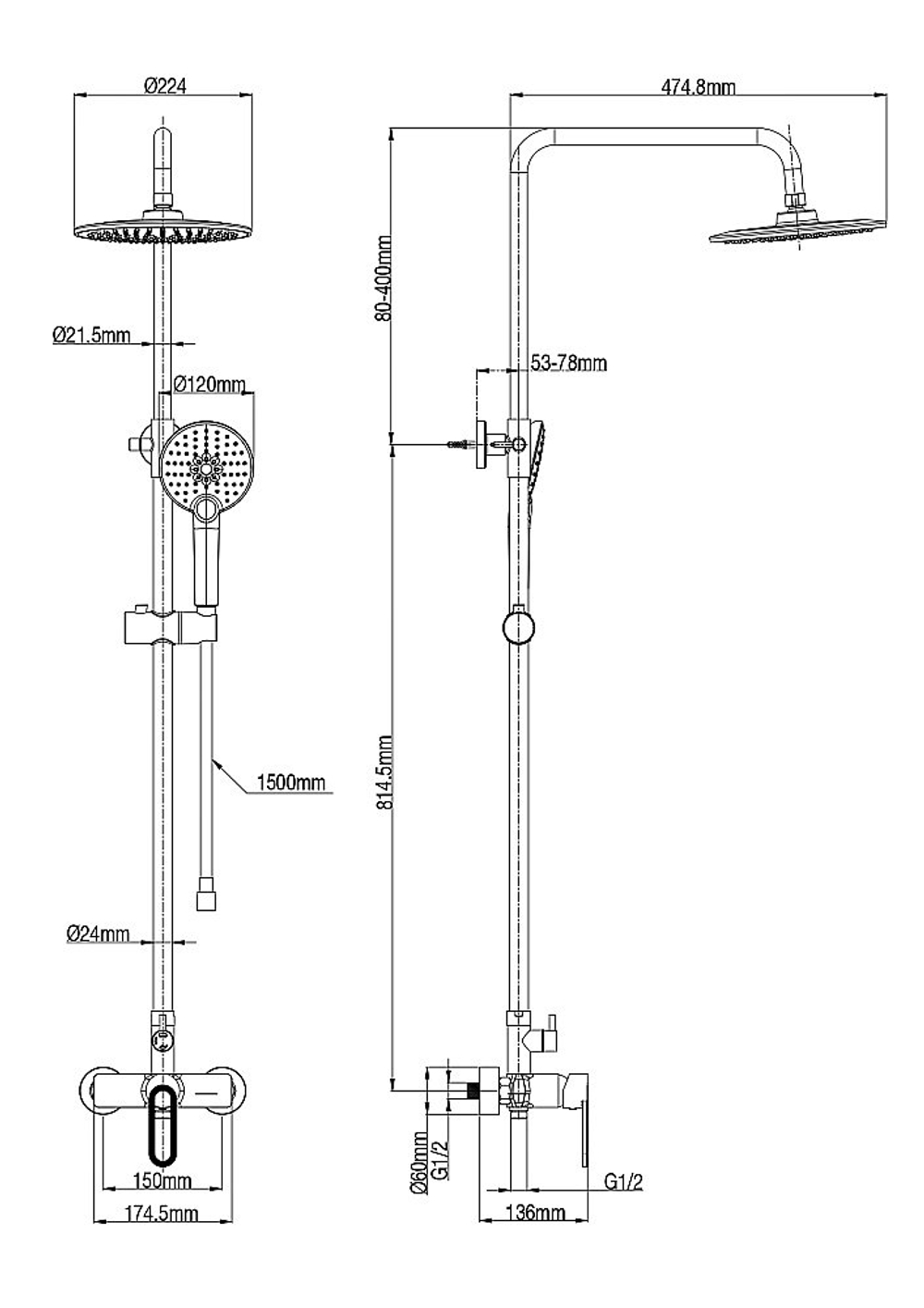 Душевая система WONZON & WOGHAND WW-B2166-A-MB черный матовый