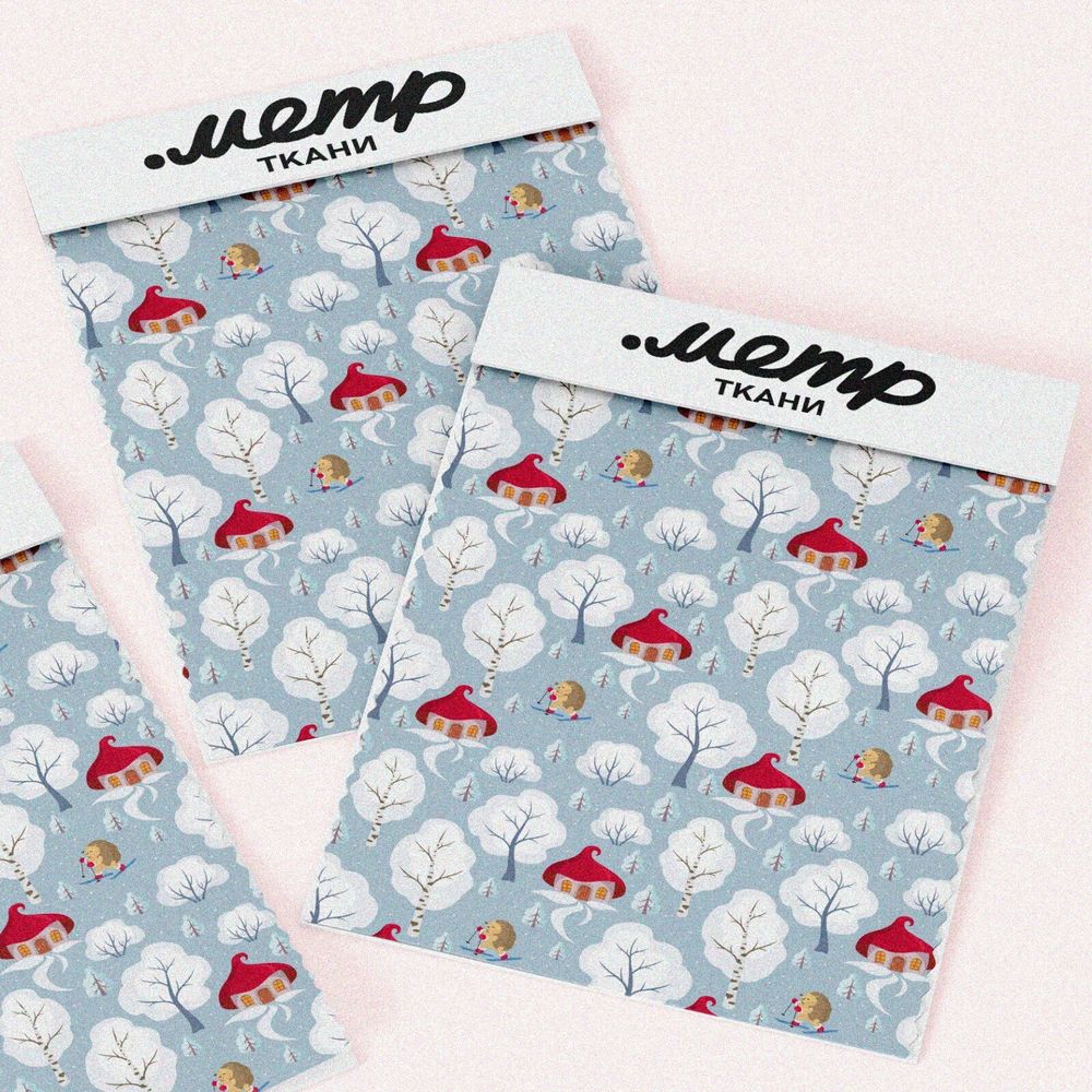 Ткань шелк Армани красный домик с белым деревом