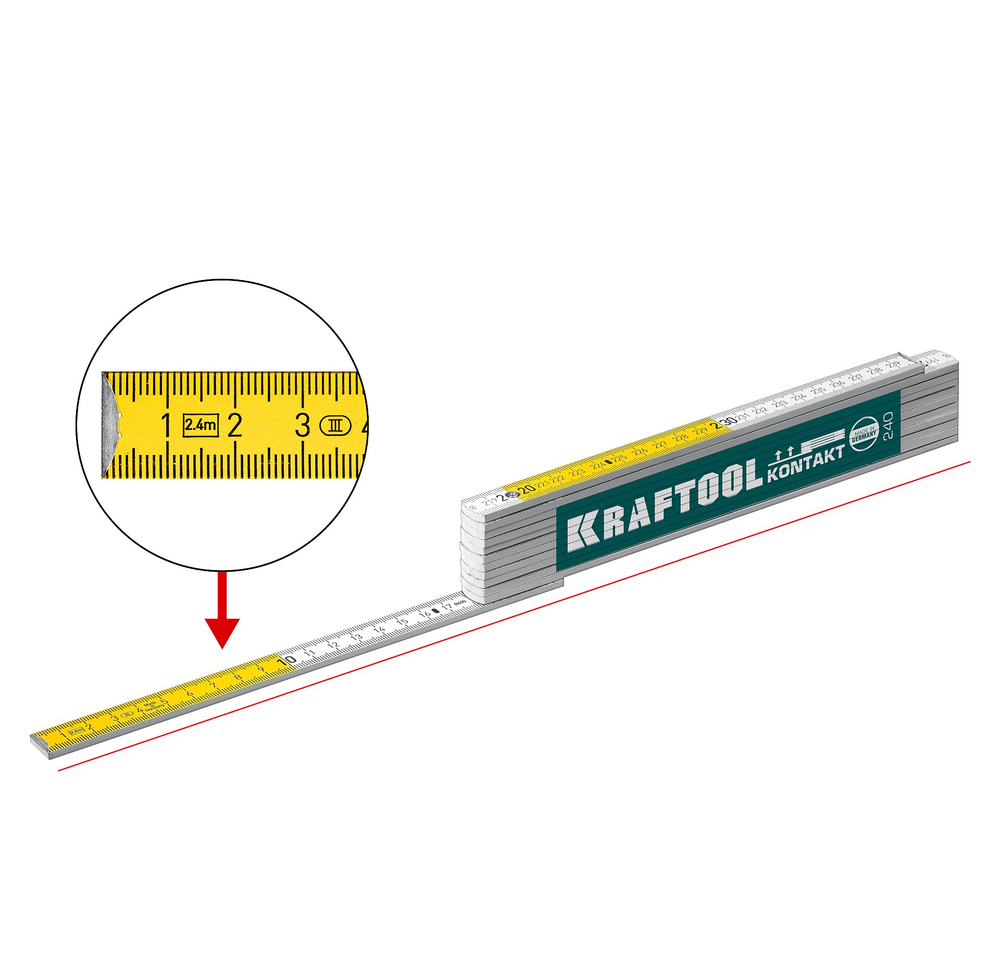 KRAFTOOL PRO-90 Kontakt, 2.4 м, профессиональный складной деревянный метр (34729)
