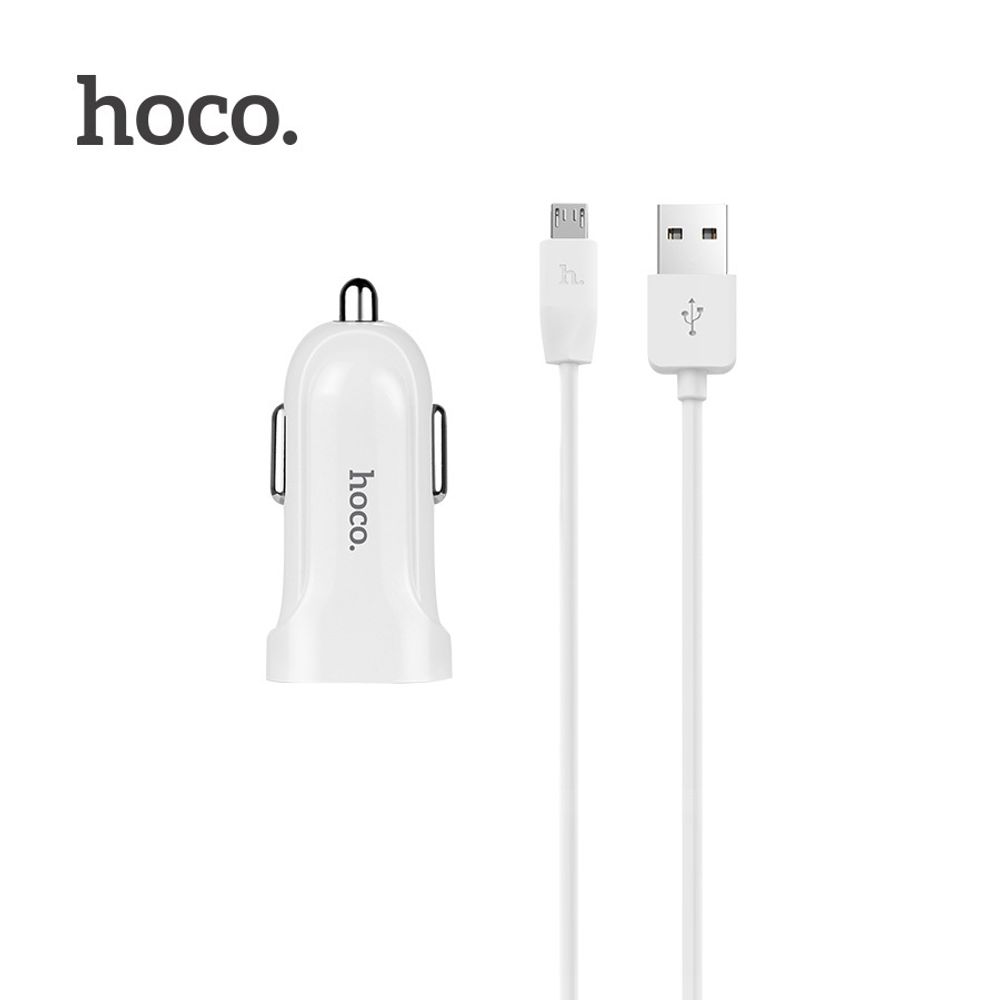 Автомобильное зарядное устройство Hoco Z2+USB кабель-Белый