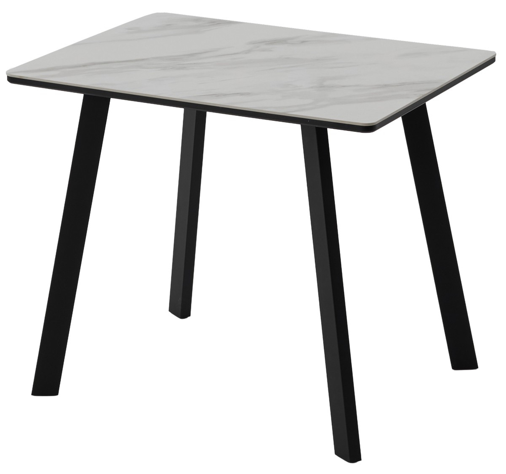 Стол ТИК ТАК 90  Белый мрамор активный, керамика / Черный каркас М-City