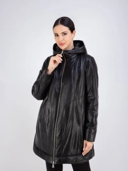 Куртка кожаная утепленная длинная с капюшоном Турция