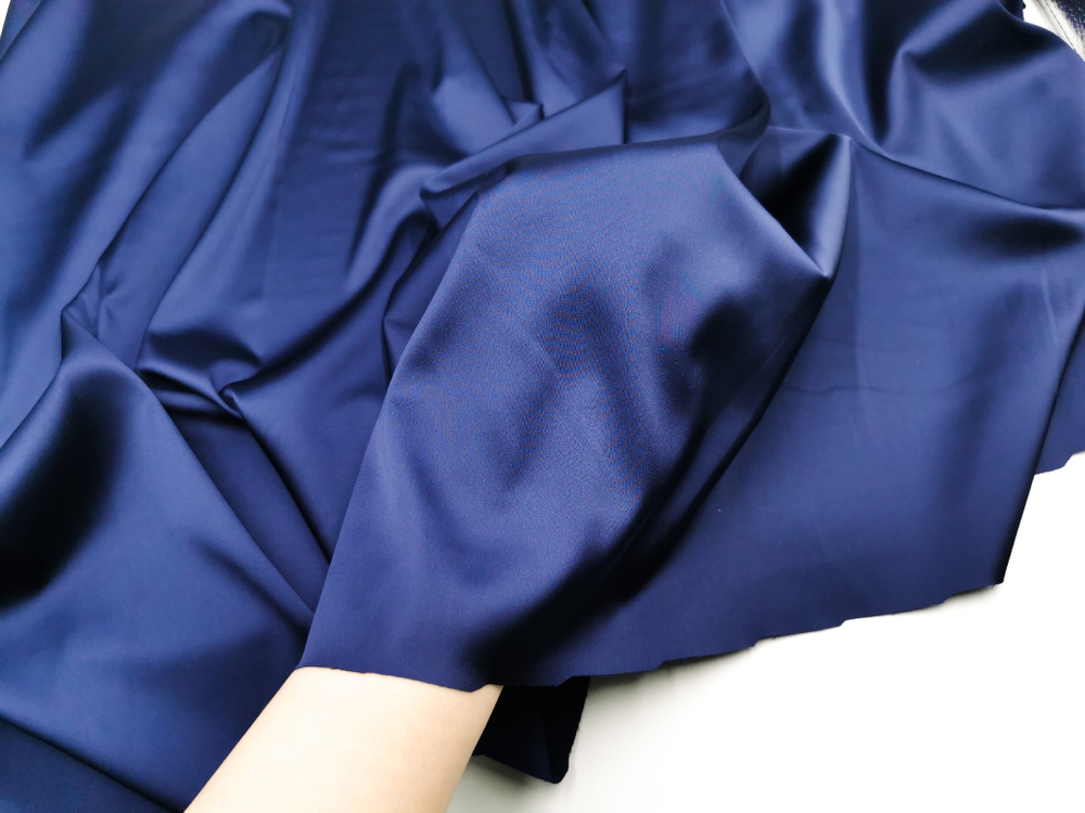 Атлас-стрейч, эластичный, бельевой, темно-синий