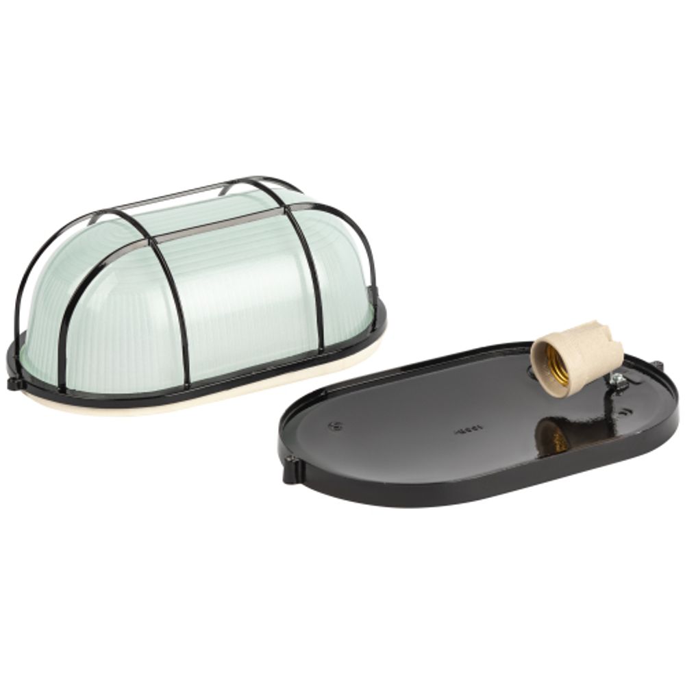 Светильник ЭРА НБП 04-100-002 Акватермо алюминий/стекло решетка IP54 E27 max 100Вт 280х160 овал черный | Светильники ЖКХ РБ