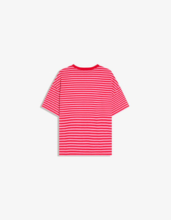 BERSHKA Футболка свободного кроя в полоску, розовый