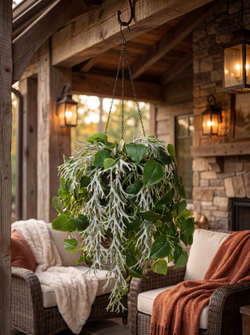 Искусственные растения Олений Рог и Сциндапсус в подвесном кашпо