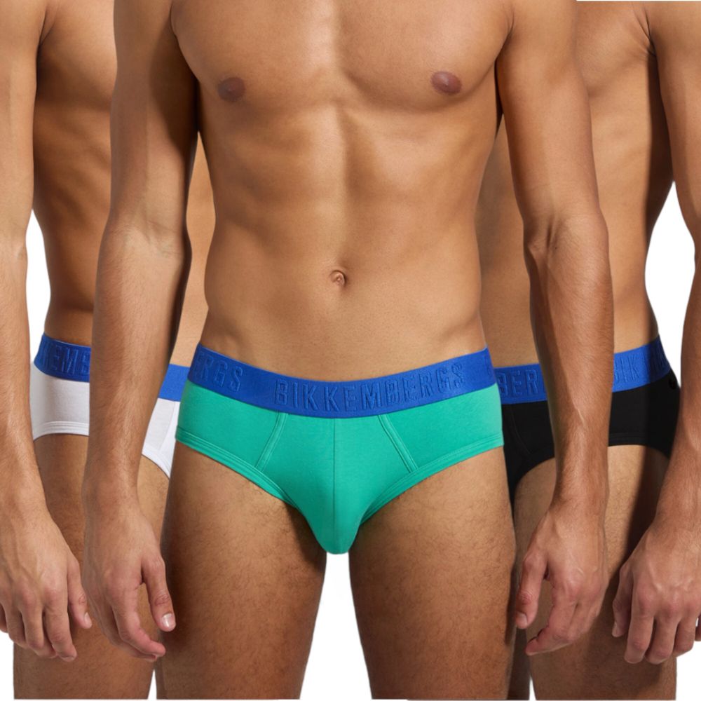 Мужские трусы брифы (белый, черный, морская волна) набор 3 в 1 Bikkembergs EMBOSSED BKK51USP24TR/3