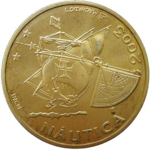 Португалия 10 евро 2003 года ''Морское дело. Иберо-Америка'' позолота (AU)