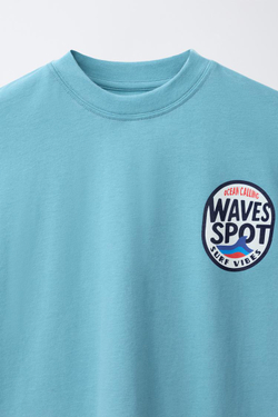 ZARA ФУТБОЛКА С ПРИНТОМ SURF, ГОЛУБОЙ