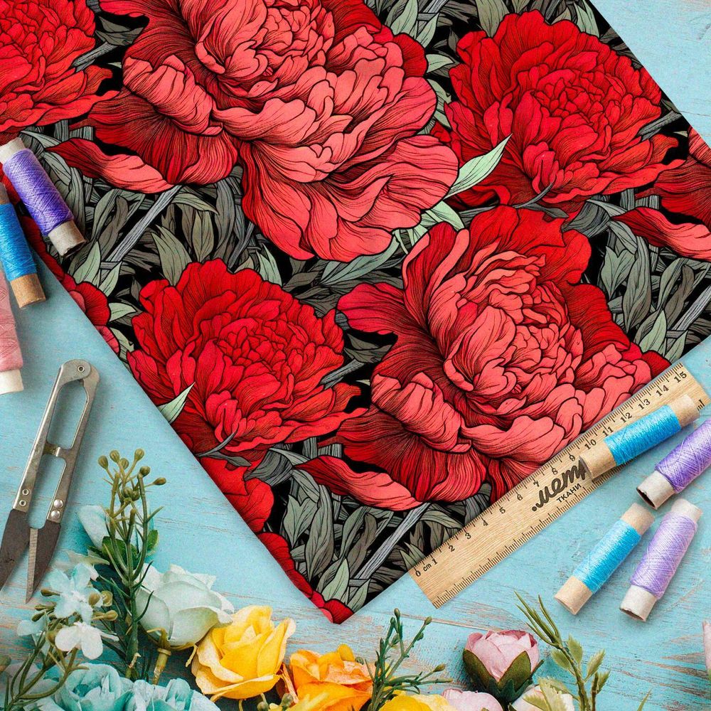 Ткань премиум дюспо цветочная фантазия