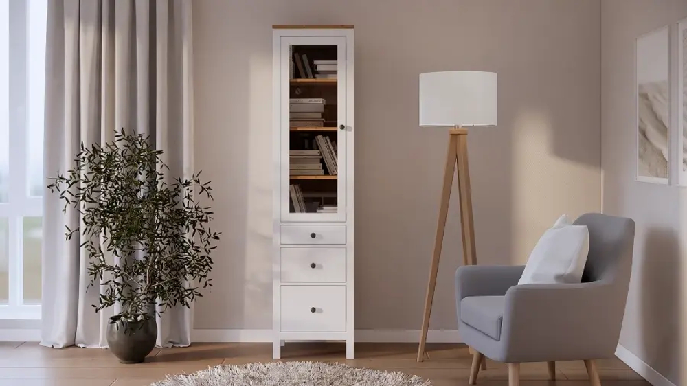 Шкаф-витрина 3 ящика - аналог IKEA HEMNES / ХЕМНЭС/ ХЕМНЕС / КЫМОР / ИКЕА 49х198х37 см, белый/светло-коричневый