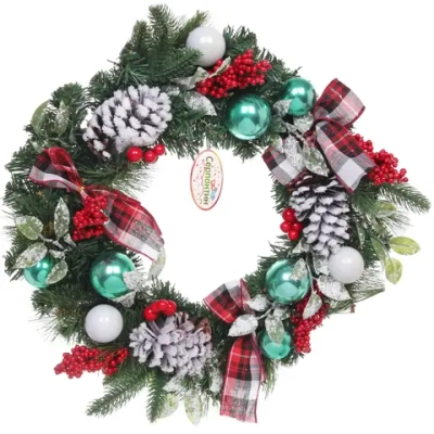 Венок хвойный новогодний «Рождественский день» 50 см, резина, леска, ПВХ (SSQ1914A-50)