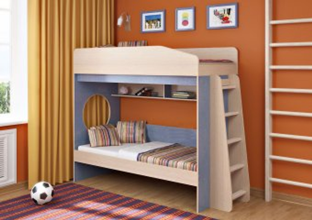 Двухъярусная кровать КарИВи Легенда 10.1  Дуб Молочный Светло-синий, голубой