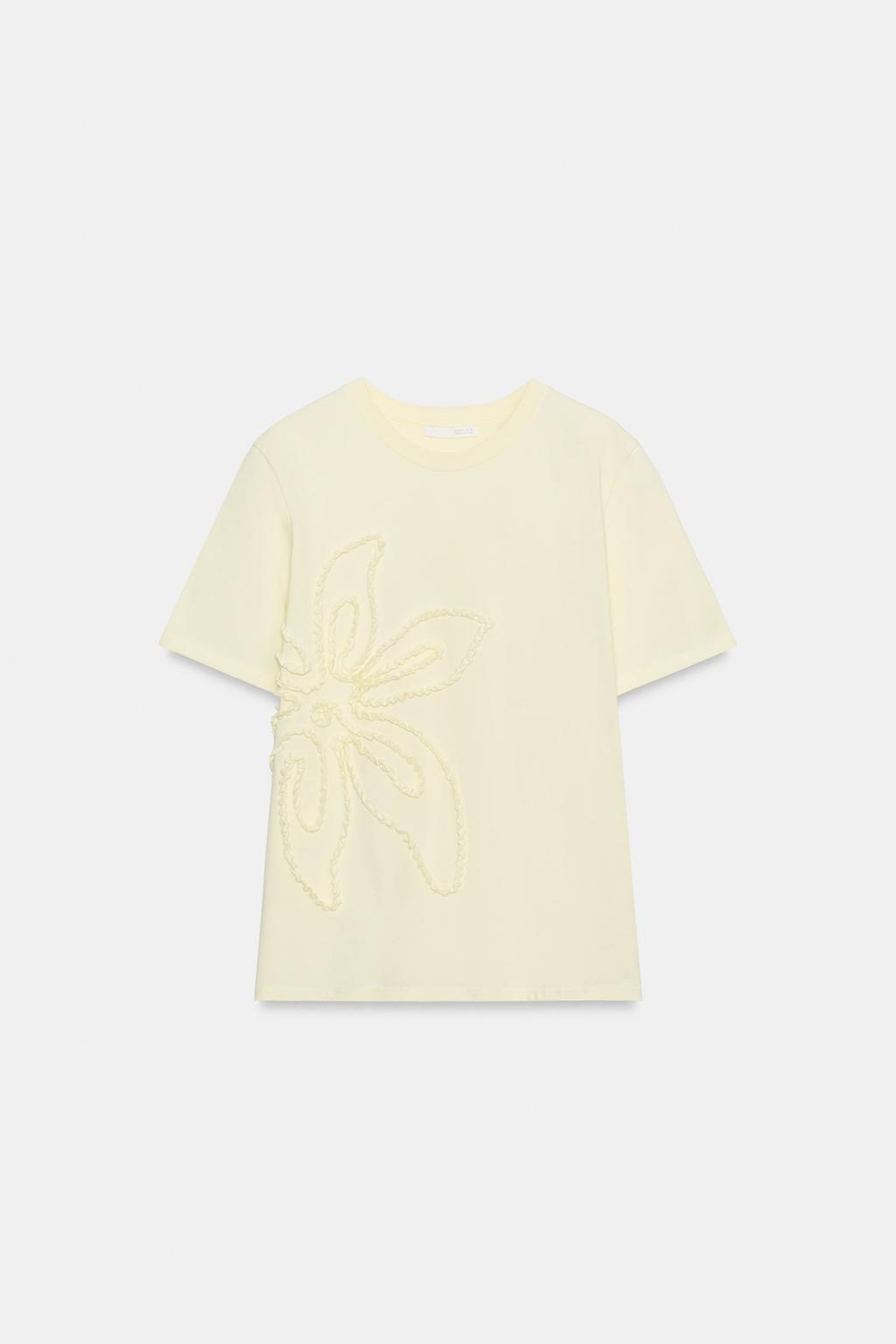 ZARA ФУТБОЛКА С ЦВЕТОЧНЫМ РЕЛЬЕФОМ, ЖЕЛТЫЙ