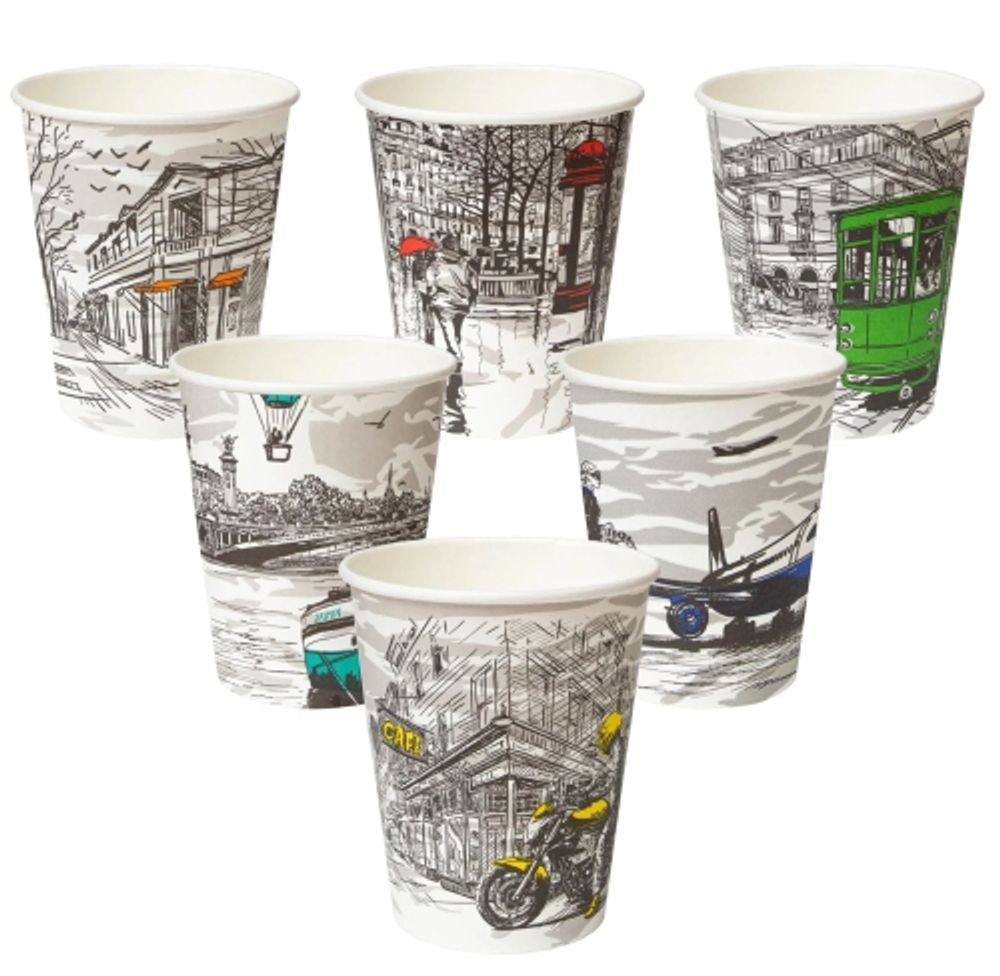 Стаканы бумажные однослойные 200/260мл SP9S &quot;Биг Сити Лайф&quot; (50/1000шт)