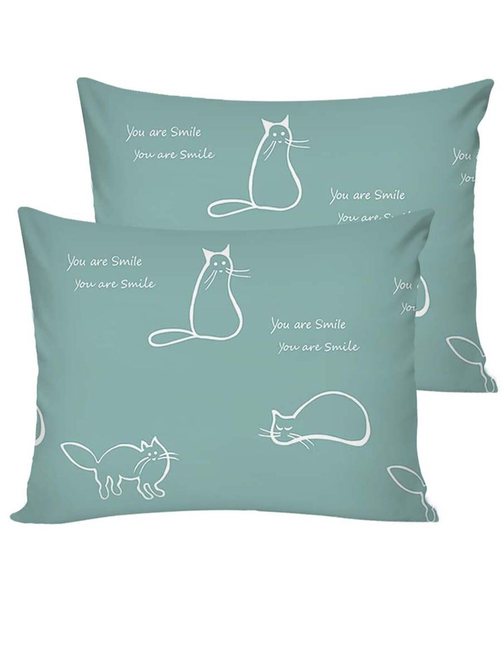 Постельное белье перкаль Сказка "Котики (мята)" 2-спальное Наволочка 50х70 см 2 шт Простынь на резинке 160x200 см Пододеяльник 175x215 см