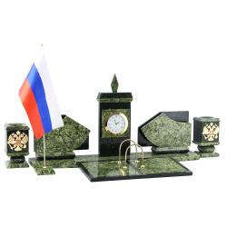 Настольный набор с гербом флагом России змеевик R113259