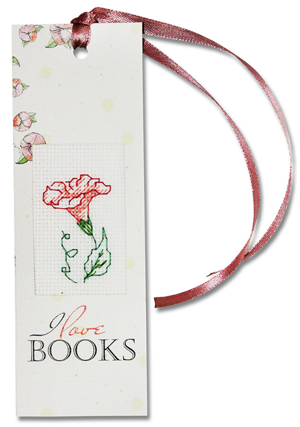 Набор для изготовления закладки с вышитым элементом "I Love Books", 5,5 х 15 см (10013160/060519/013